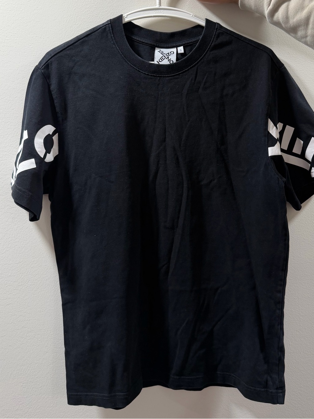 Kenzo Black Short-Sleeve Tee with White Sleeve Graphics